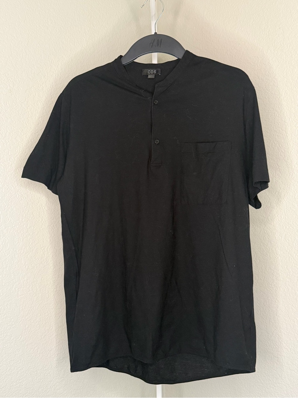 COS Black Short-Sleeve Henley with Chest Pocket